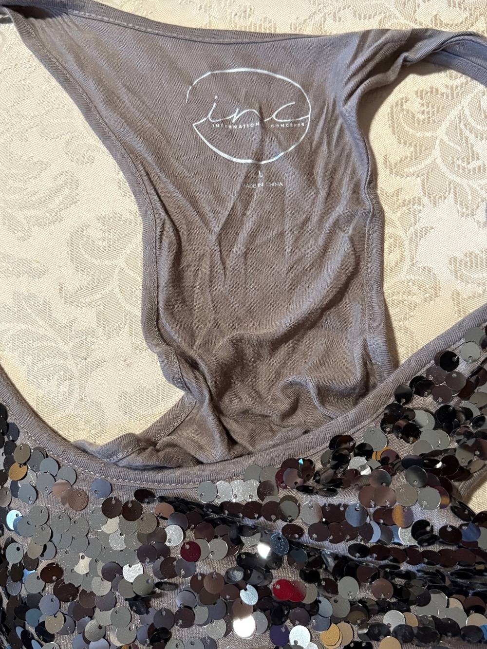 INC International Concepts Brown Sequin Tank Top - Picture 3 of 3